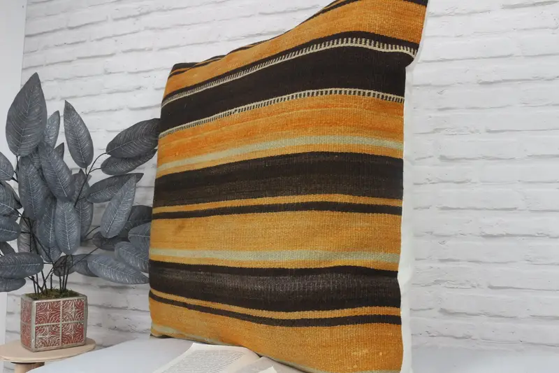 Kilim Pillow, Pillow Sham, Turkish Kilim Pillow, 28x28 Orange Cushion Cover, Anatolian Pillow Cover, Vintage Kilim Throw Pillow - 4