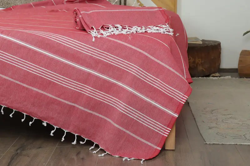 Turkish Cotton Throw Blanket, Bohemian Bedspread, Custom Blanket, Housewarming Gift, 96x80 Cotton Striped Towel, Personalized Gifts, Organic Throw - 1