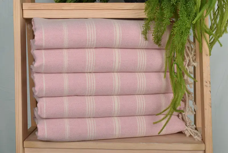 Pink Cotton Tea Towel Striped Handmade Gift, 24x38 Inches