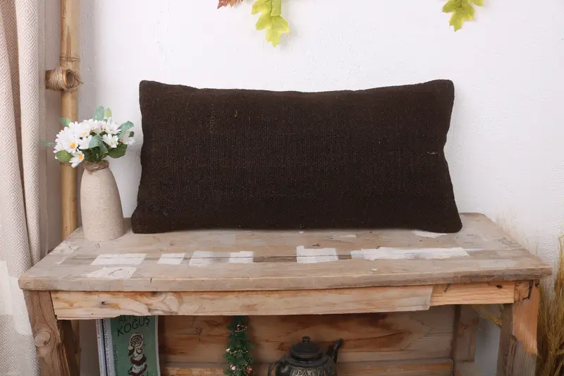 Ethnical Kilim Rug Pillow, Cushion Cover, 12x24 Brown Pillow, Vintage Kilim Throw Pillow, Meditation Pillow Cover, Throw Kilim Pillow - 1