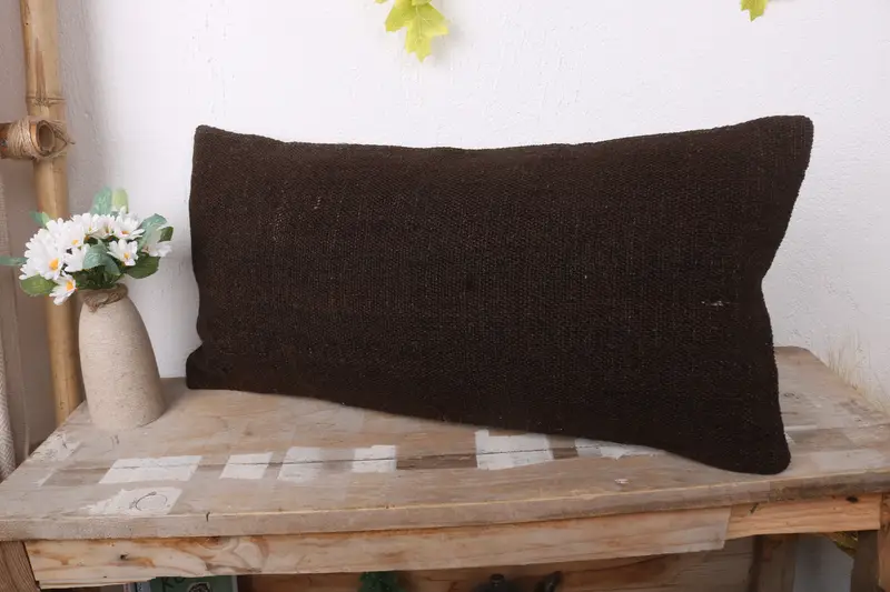 Ethnical Kilim Rug Pillow, Cushion Cover, 12x24 Brown Pillow, Vintage Kilim Throw Pillow, Meditation Pillow Cover, Throw Kilim Pillow - 4