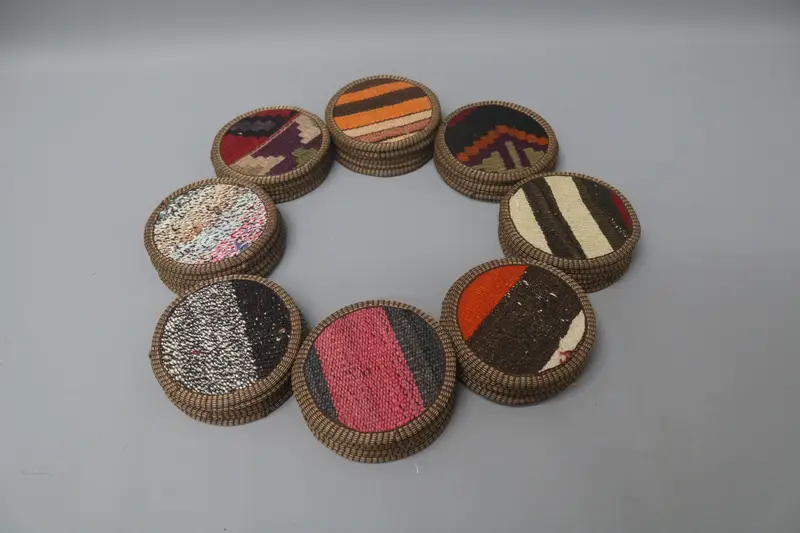 ボヘミアンキリムコースター 丸型滑り止めコースター