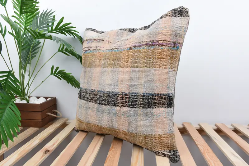 Turkish Pillow, Interior Designer Pillow, Art Deco Pillow Case, Handmade Kilim Cushion, 24x24 Brown Cushion Cover, Cushion Cover - 5