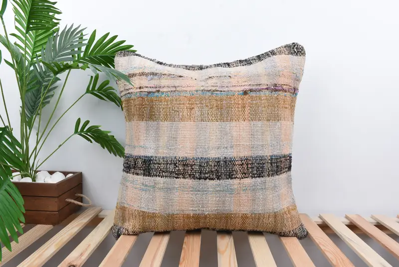 Turkish Pillow, Interior Designer Pillow, Art Deco Pillow Case, Handmade Kilim Cushion, 24x24 Brown Cushion Cover, Cushion Cover - 1