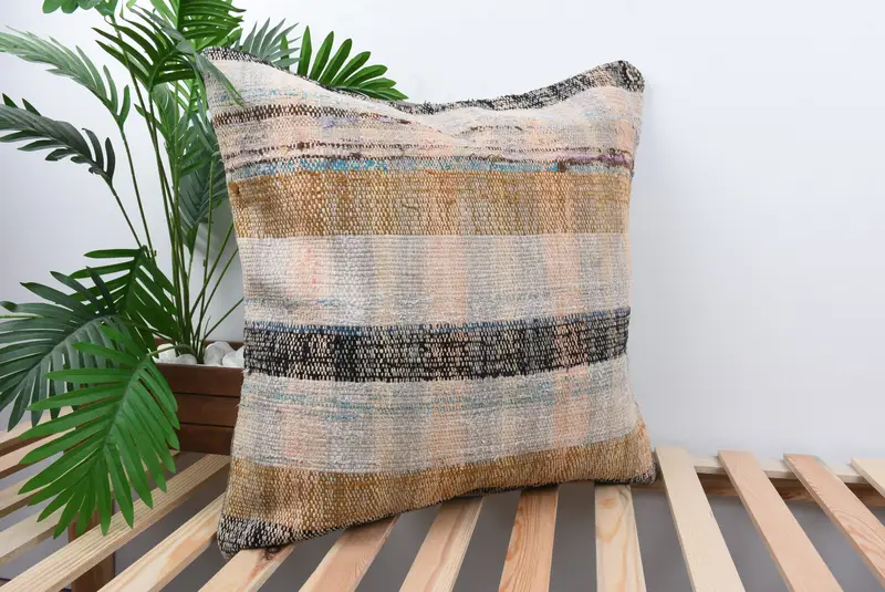 Turkish Pillow, Interior Designer Pillow, Art Deco Pillow Case, Handmade Kilim Cushion, 24x24 Brown Cushion Cover, Cushion Cover - 4