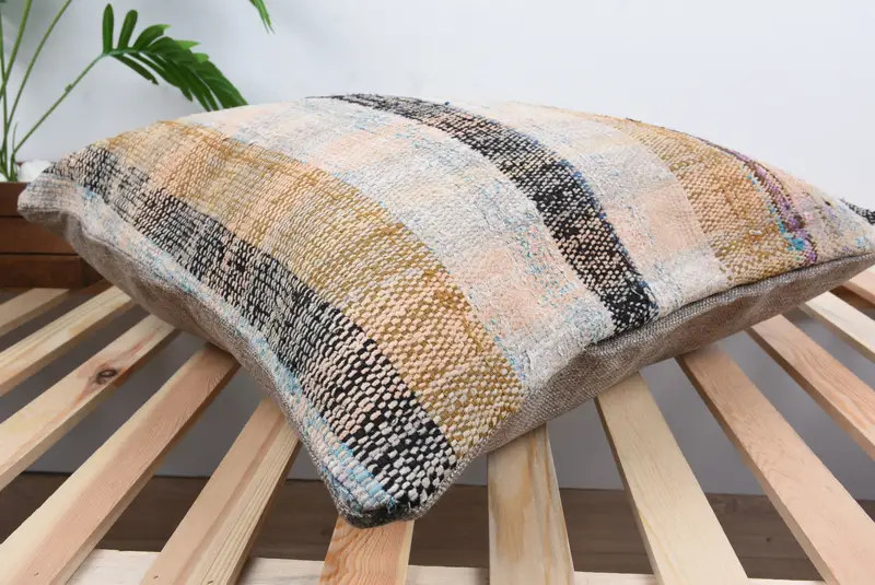 Turkish Pillow, Interior Designer Pillow, Art Deco Pillow Case, Handmade Kilim Cushion, 24x24 Brown Cushion Cover, Cushion Cover - 6