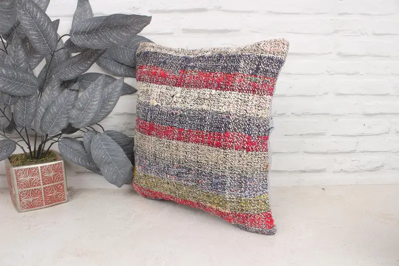 Ethnical Kilim Rug Pillow, Interior Designer Pillow, Pillow Case, Neutral Throw Cushion Cover, Kilim Cushion Sham, 16x16 Red Cushion Cover - 4