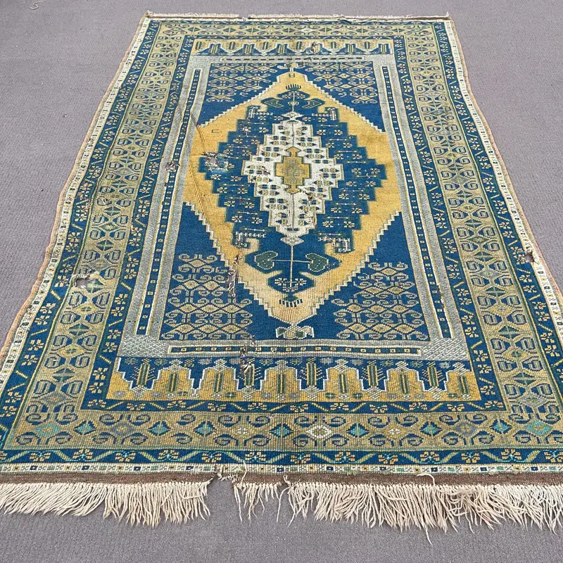 Turkish 5.4x8.5 ft Rug, Large Vintage Rug, Blue Striped Wool Rug - 1