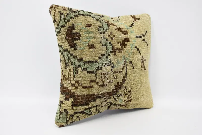 Pillow Cover, Kilim Pillow Cover, Handmade Kilim Cushion, 16x16 Beige Pillow Case, Turkish Kilim Pillow, Oriental Cushion Case, Neutral Pillow Case - 3