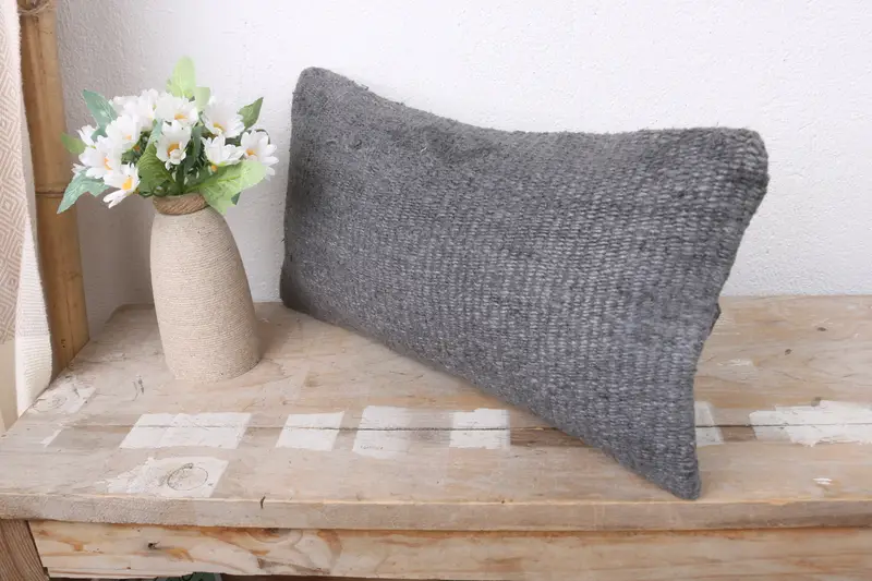 Cushion Case, Handmade Kilim Cushion, Turkish Kilim Pillow, Kilim Rug Pillow Case, 8x16 Gray Cushion Case, Boho Pillow, One Of A Kind Pillow - 4