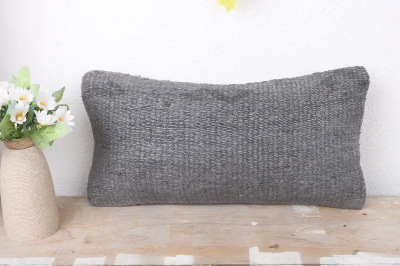 Cushion Case, Handmade Kilim Cushion, Turkish Kilim Pillow, Kilim Rug Pillow Case, 8x16 Gray Cushion Case, Boho Pillow, One Of A Kind Pillow - 2