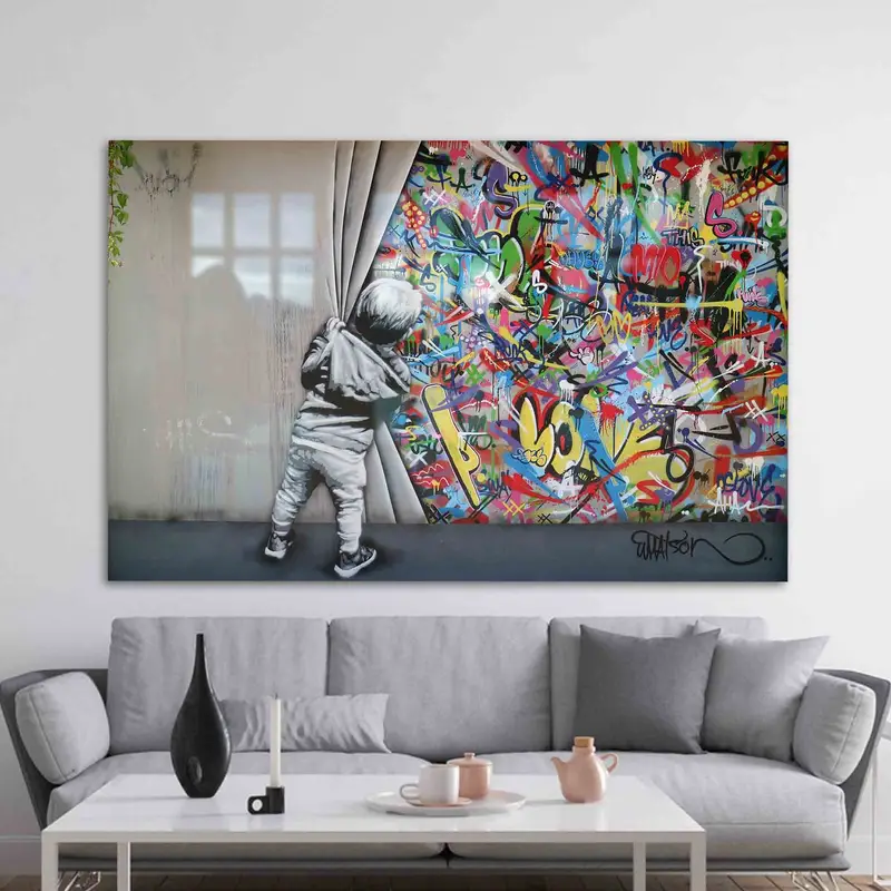 Vidrio impreso elegante: diseño artístico de graffiti de Banksy Boy