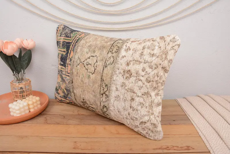 Beige & Orange Embroidered Pillow, 16x24 Inches Decorative Pillow - 4
