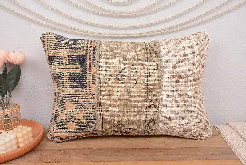 Beige & Orange Embroidered Pillow, 16x24 Inches Decorative Pillow - 2