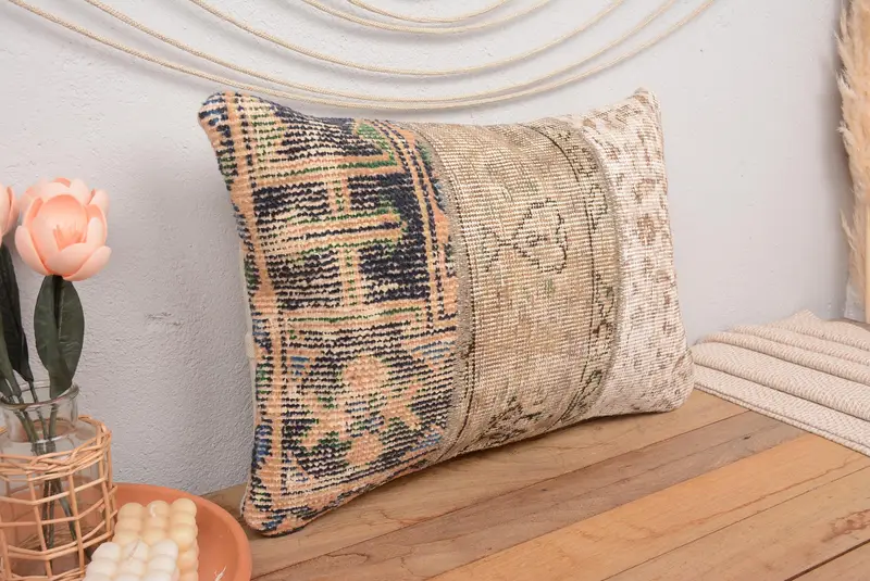 Beige & Orange Embroidered Pillow, 16x24 Inches Decorative Pillow - 1