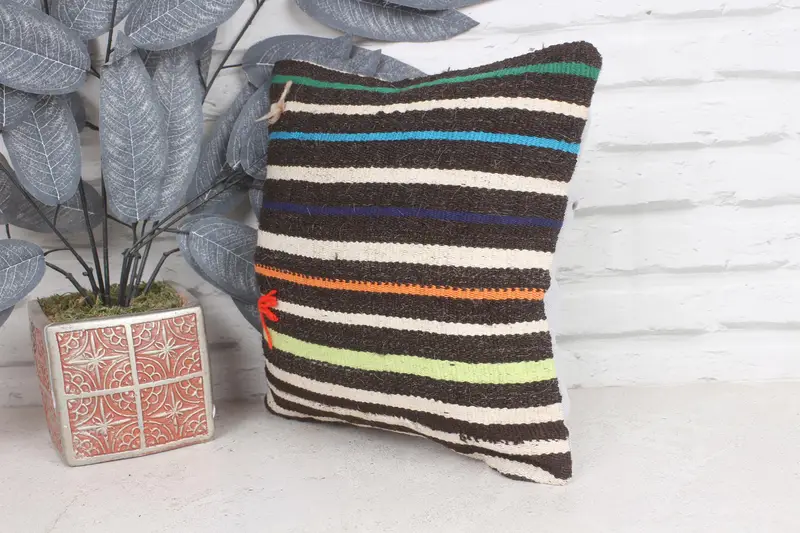 Pillow Cover, Vintage Pillow, 12x12 Brown Cushion Cover, Meditation Cushion, Antique Pillows, Handmade Kilim Cushion, Handmade Rug Seat Cushion Case - 3