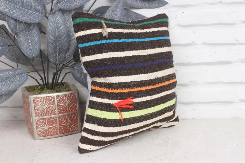 Pillow Cover, Vintage Pillow, 12x12 Brown Cushion Cover, Meditation Cushion, Antique Pillows, Handmade Kilim Cushion, Handmade Rug Seat Cushion Case - 4