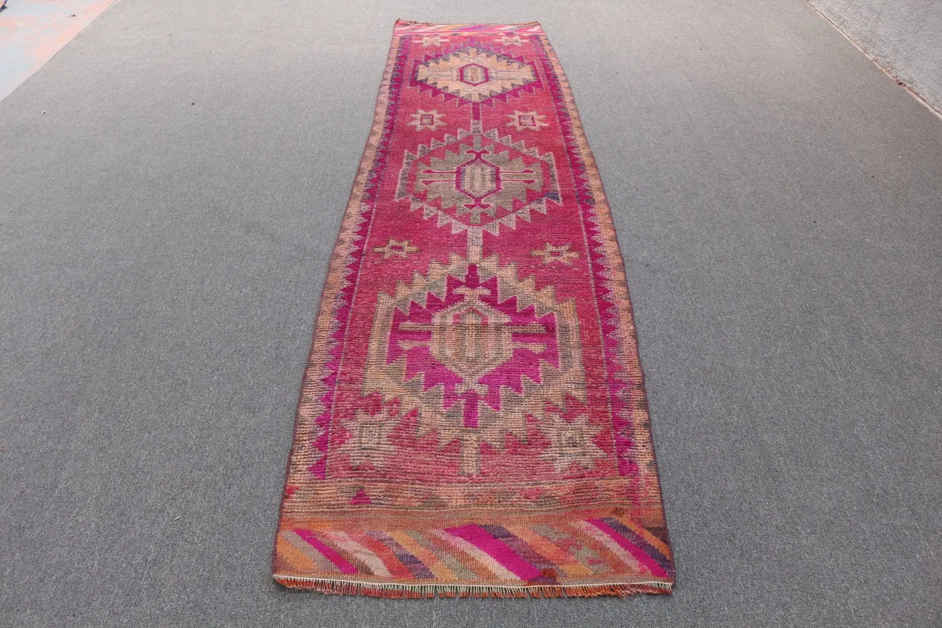 Turkish Rug, 2.6x10.6 ft Runner Rug, Red Oriental Wool Vintage Rug - 1