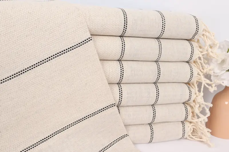 Turkish Towel Hand Towel, Wedding Favors, 40x20 Linen Striped Towel, Personalized Gift For Him, First Wedding Anniversary Gift, Monogram Hand Towel - 1