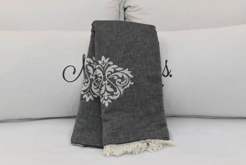Beach Bachelorette Party Decorations, Custom Wedding Gifts, Monogram Blanket, Bridesmaid Gift, 70x60 Cotton Baroque Towel, Throw Blanket - 4