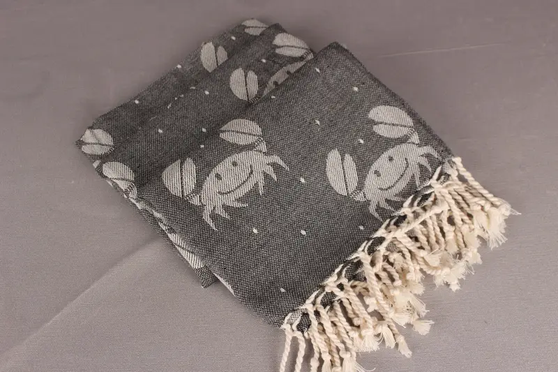 Wedding Gift Ideas, 68x40 Cotton Crab Design Towel, Sand-free towel, Absorbent Turkish towel, Lightweight towel, Organic Towel, Bridesmaid Towel - 7