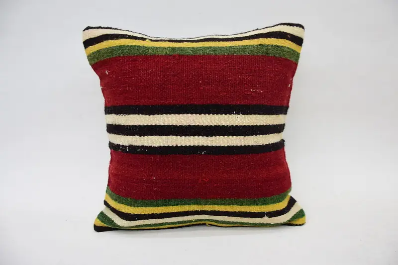 Vintage Gift Wool Cushion Case, 14x14 inch TexturedBeige Striped Cushion Cover - 1