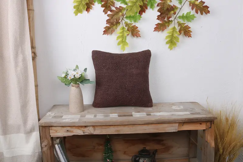 Boho Pillow Sham Cover, Interior Designer Pillow, Pillow Cover, Bohemian Cushion Pillow Case, Pillow for Couch, 12x12 Brown Pillow Cover - 1