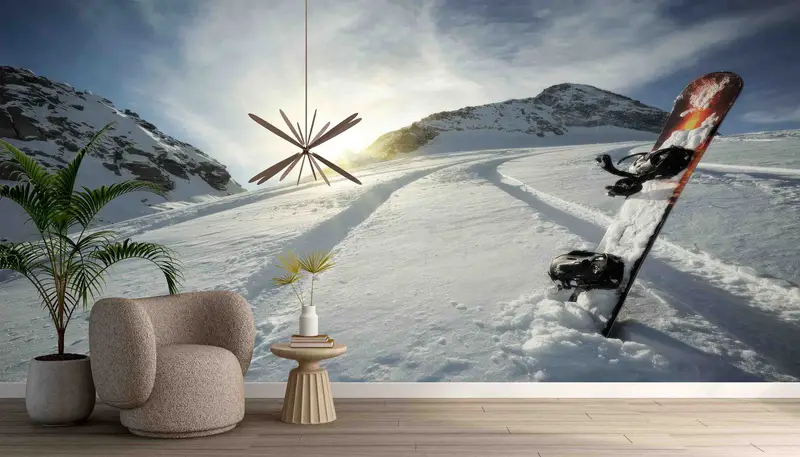 Elegante bedruckte Wintersport-Landschaftstapete – moderne Bürodekoration