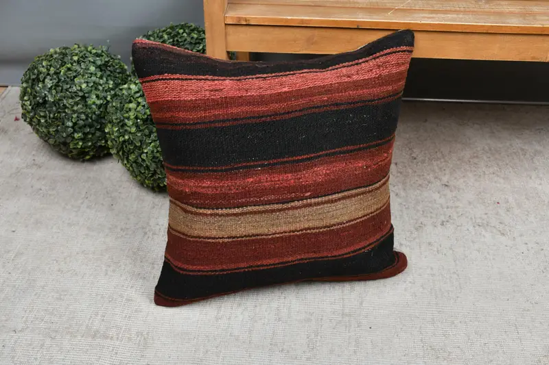 Turkish Kilim Pillow, Toss Pillow Cover, 20x20 Red Pillow Cover, Pillow Cover, Vintage Pillow, Antique Pillows, Southwestern Cushion Case - 7
