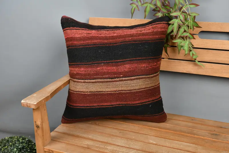 Turkish Kilim Pillow, Toss Pillow Cover, 20x20 Red Pillow Cover, Pillow Cover, Vintage Pillow, Antique Pillows, Southwestern Cushion Case - 1