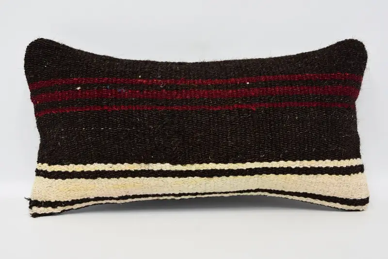 Wool Turkish Cushion, Gift for Mom Brown Striped Antique Pillowcase - 1