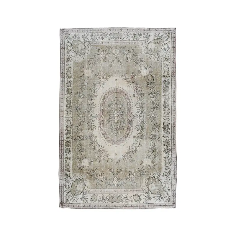Vintage Turkish Oushak Large Rug 5.6x9 ft, Gray Moroccan Rug Wool - 1