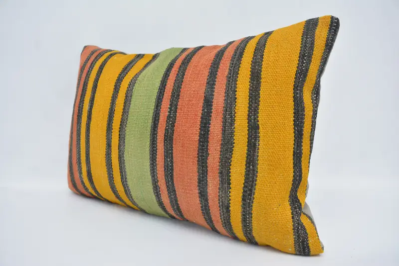 Pillow Sham, 16x24 Orange Pillow Sham, Square Throw Cushion Case, Interior Designer Pillow, Boho Pillow Sham Cover, Vintage Kilim Throw Pillow - 4