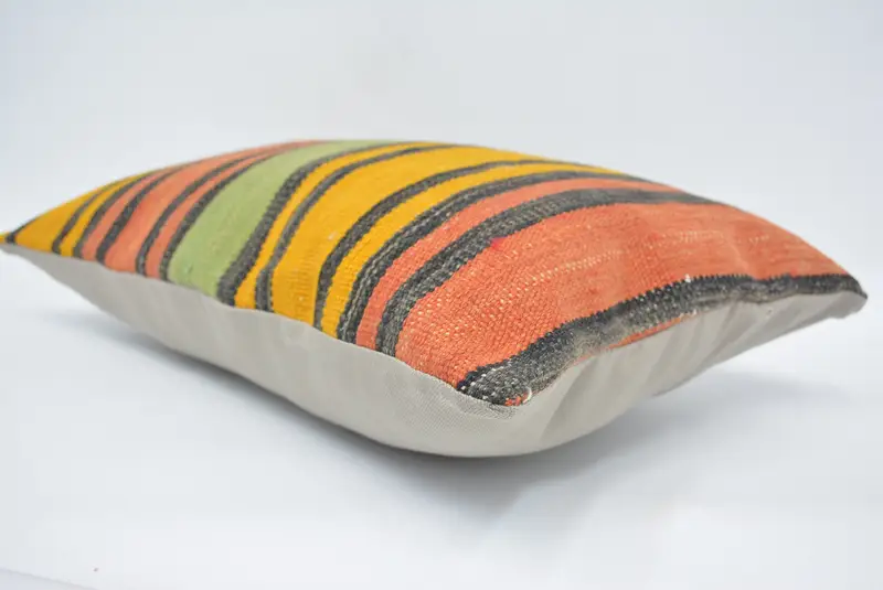 Pillow Sham, 16x24 Orange Pillow Sham, Square Throw Cushion Case, Interior Designer Pillow, Boho Pillow Sham Cover, Vintage Kilim Throw Pillow - 6