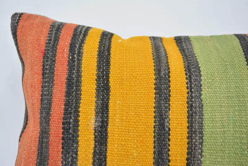 Pillow Sham, 16x24 Orange Pillow Sham, Square Throw Cushion Case, Interior Designer Pillow, Boho Pillow Sham Cover, Vintage Kilim Throw Pillow - 2