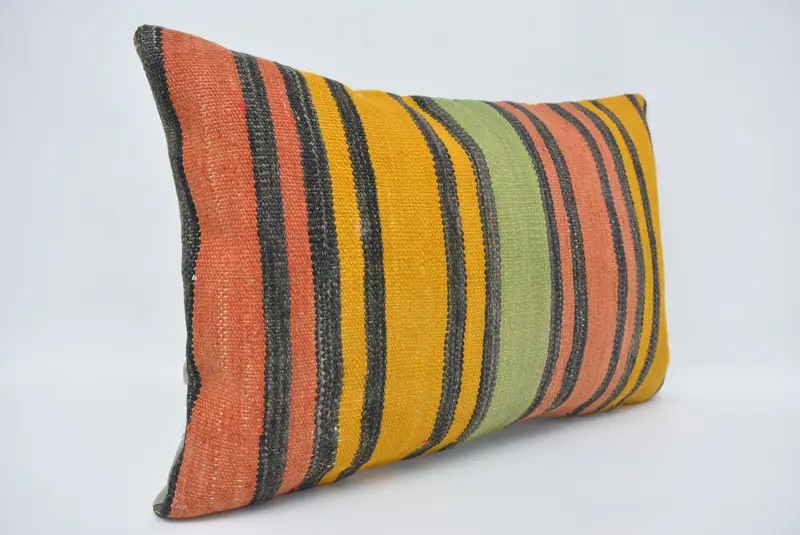 Pillow Sham, 16x24 Orange Pillow Sham, Square Throw Cushion Case, Interior Designer Pillow, Boho Pillow Sham Cover, Vintage Kilim Throw Pillow - 3