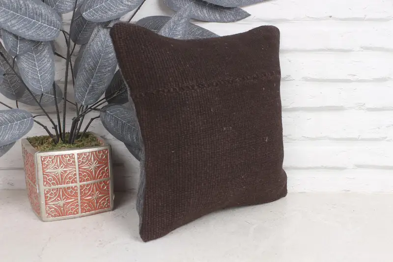 Vintage Kilim Pillow, Cushion Cover, Turkish Rugs Cushion Cover, Handmade Kilim Cushion, 12x12 Brown Pillow, Home Decor Pillow - 4