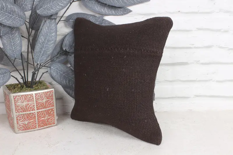 Vintage Kilim Pillow, Cushion Cover, Turkish Rugs Cushion Cover, Handmade Kilim Cushion, 12x12 Brown Pillow, Home Decor Pillow - 3