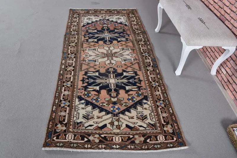 オレンジ & ブラウン ラグ、3.4x7.2 フィート ボタニカル デザイン