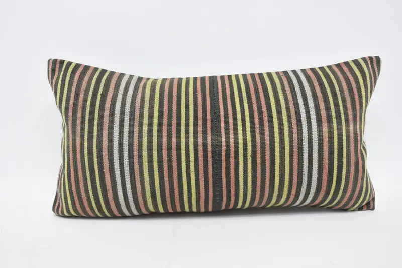 Couch Vintage Wool Euro Sham, Green 30x60 cm Moroccan Striped Cushion - 1