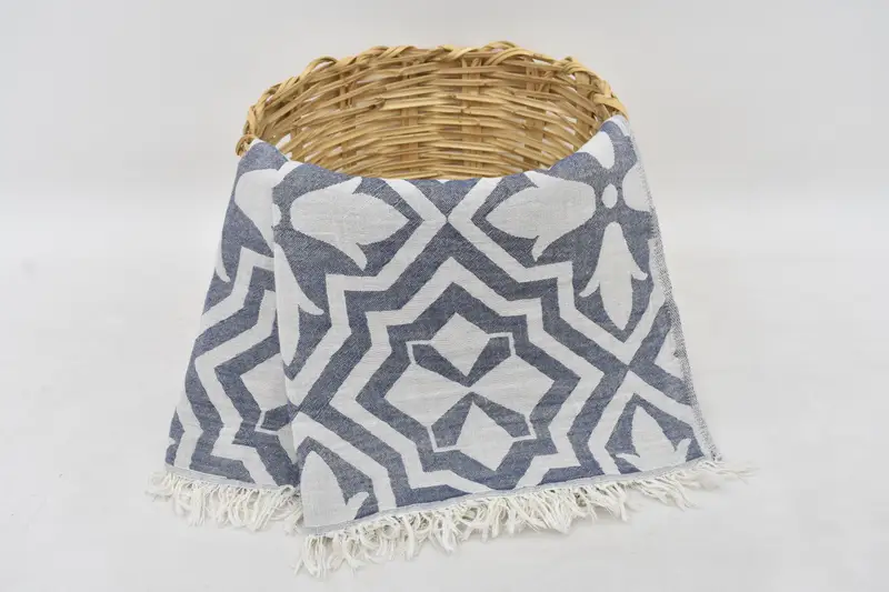 Christmas Favors Monogram Hand Towel Navy Tulip Pattern, 40x24 Inches