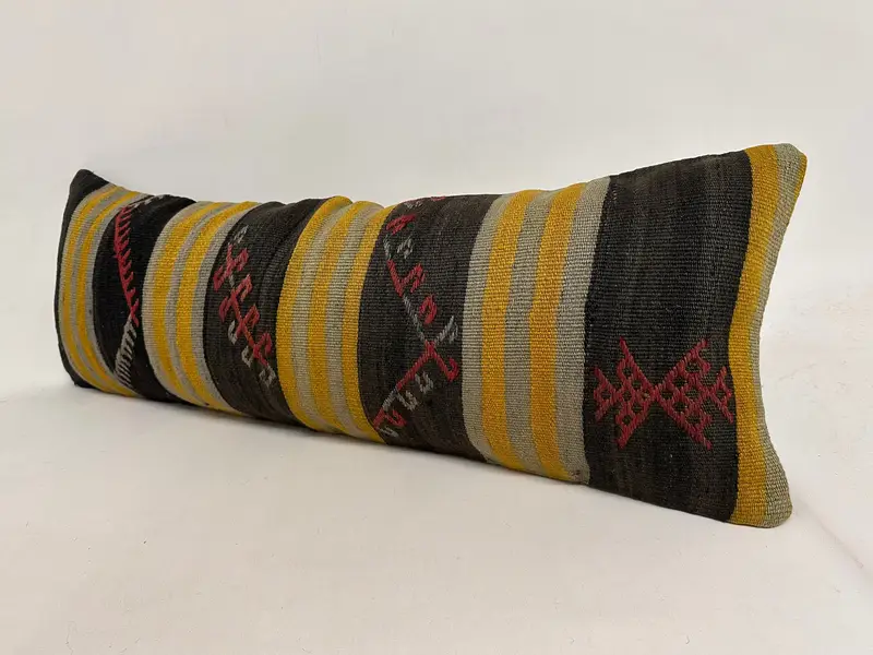 12x36 Yellow Pillow Cover, Kilim Rug Cushion Cover, Throw Kilim Pillow, Kilim Pillow, Art Deco Pillow Case, Cushion, Ethnical Kilim Rug Pillow - 3