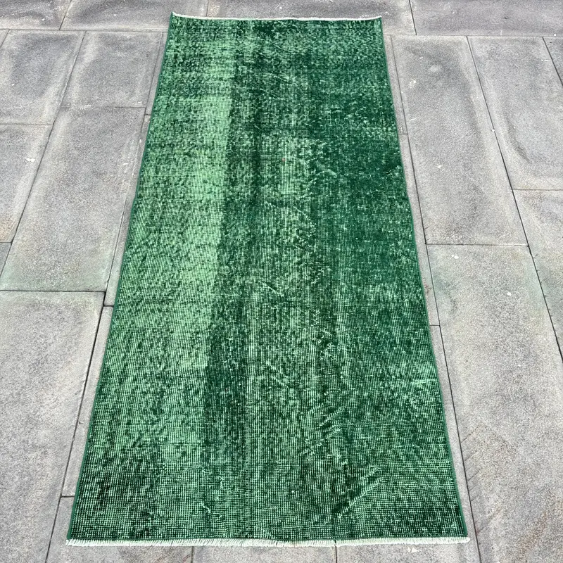 Elegante alfombra persa verde, 2,8x6,4 pies Decoración elegante