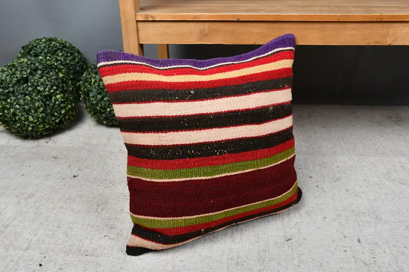 18x18 Red Cushion, Pillow Case, Interior Designer Pillow, Kilim Pillow, Pillow for Sofa, Handmade Rug Seat Cushion Cover, Pet Cushion Case - 7
