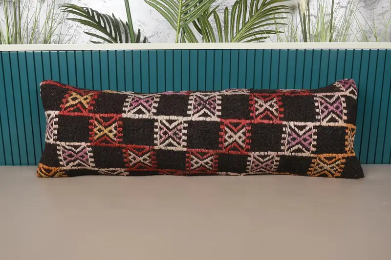 Türk Yastık Sham, Yün Hediye 12x35 inç Kahverengi Yastık Kılıfı - 1
