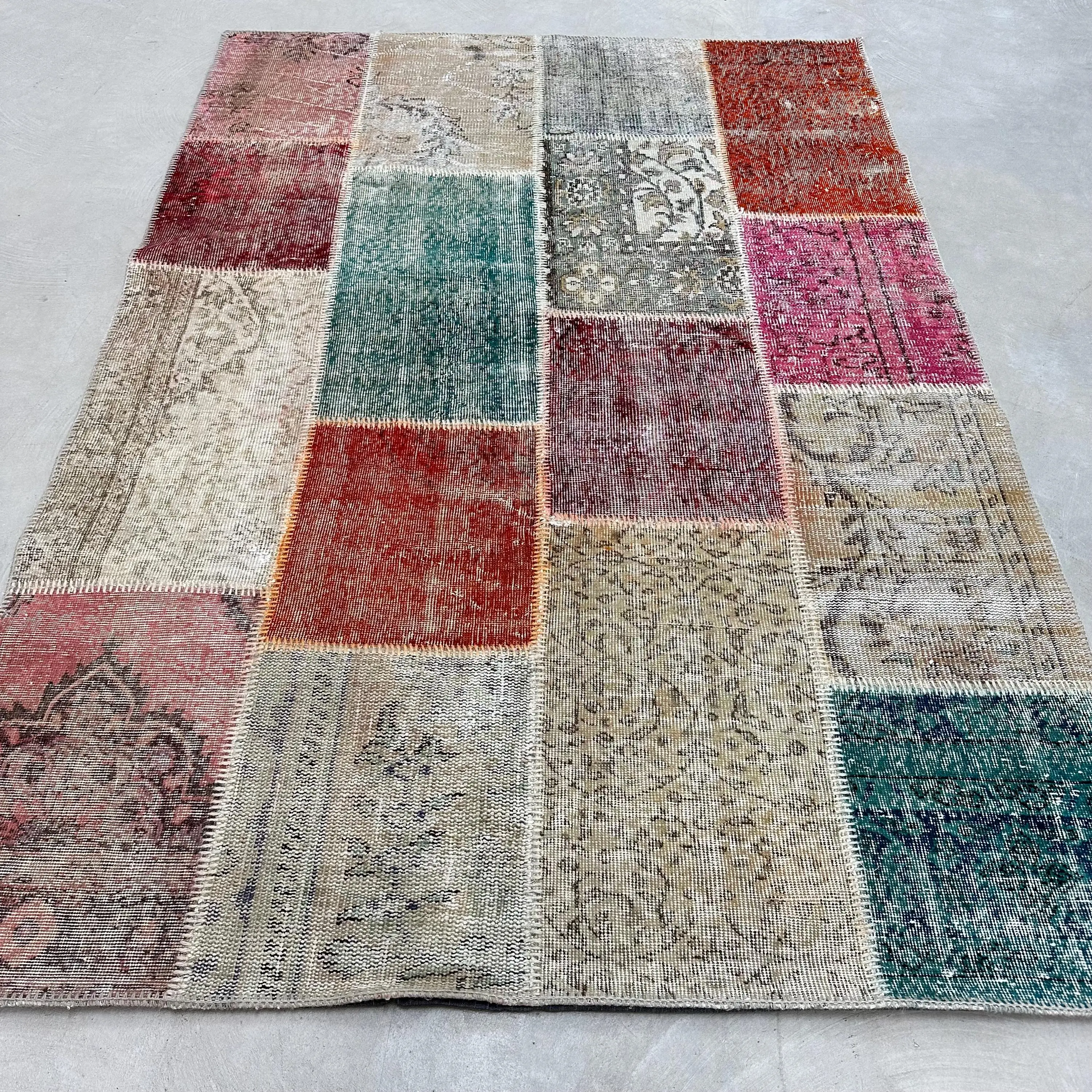 Turkish Rug, 5.2x7.5 ft Vintage Rug, Red Green Ombré Wool Rug - 1