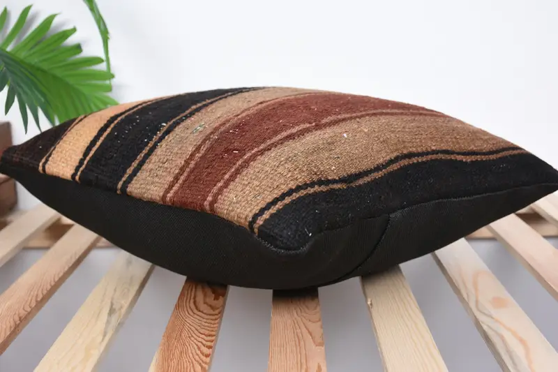 Gift Pillow, Cozy Throw Cushion Case, Turkish Corner Cushion, Vintage Kilim Throw Pillow, Pillow Case, 18x18 Brown Cushion Case, Pillow for Couch - 6