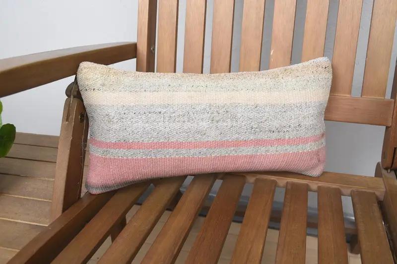 Turkish Moroccan Pillow, Pink 8x16 inch Pillow Case, Indoor Striped Pillow Sham - 1