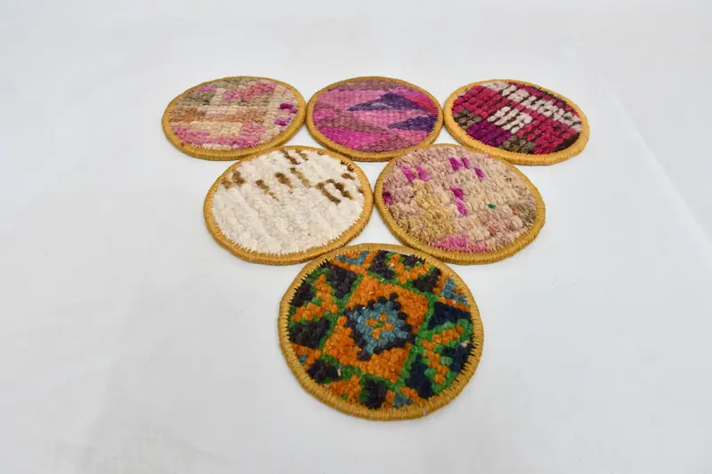 Böhmische runde Untersetzer, rosa und orangefarbene Untersetzer