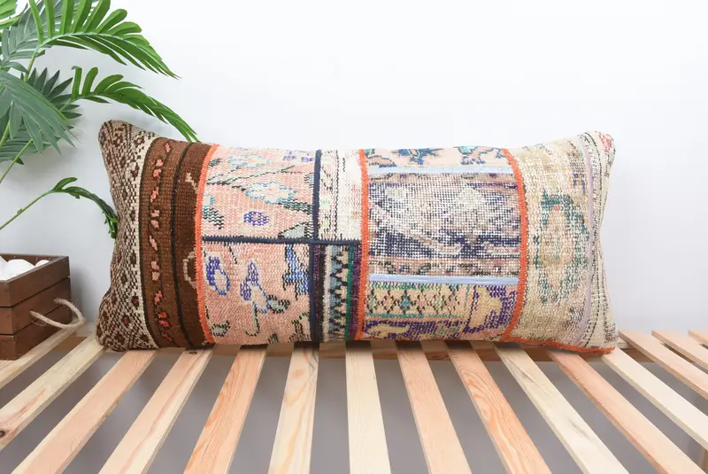 Turkish Kilim Pillow, Toss Pillow Sham, Handmade Throw Pillow, Turkish Pillow, Home Decor Pillow, Pillow Cover, 16x36 Blue Pillow Cover - 1
